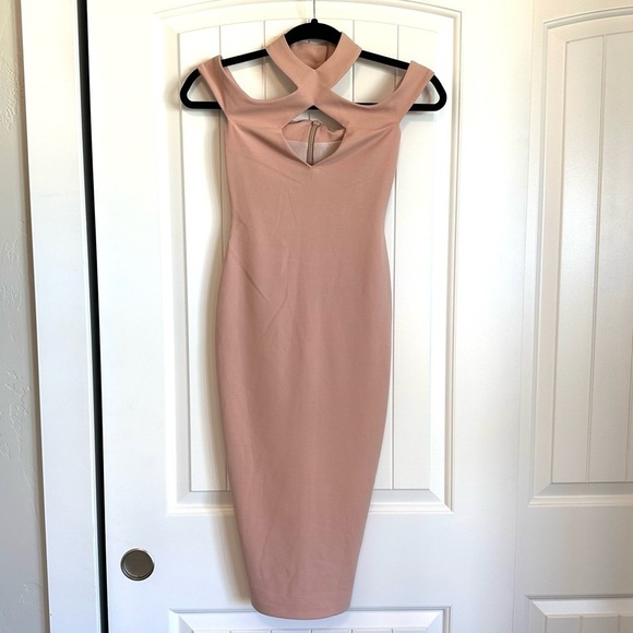 NWT NOOKIE designer blush bodycon form fitting dress - Hollywood midi - Picture 2 of 8
